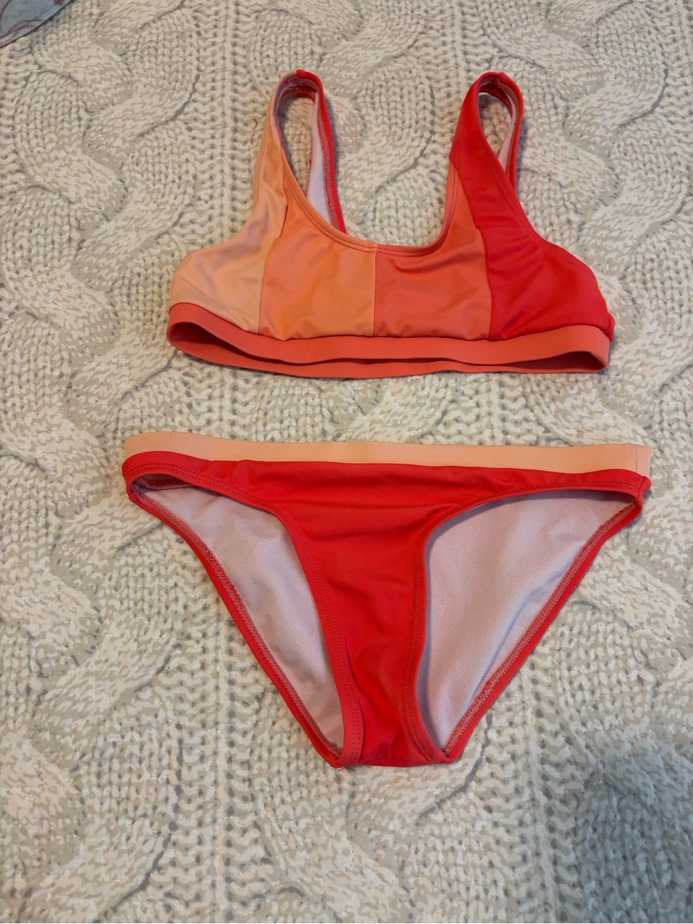 Girls Colorblock Coral & Peach Bikini Set